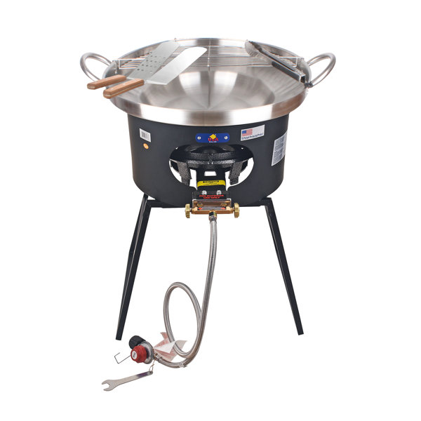 ARC 23" Stainless Steel Concave Comal Set, 80,000 BTU Propane Burner and Stand, Discada Disc